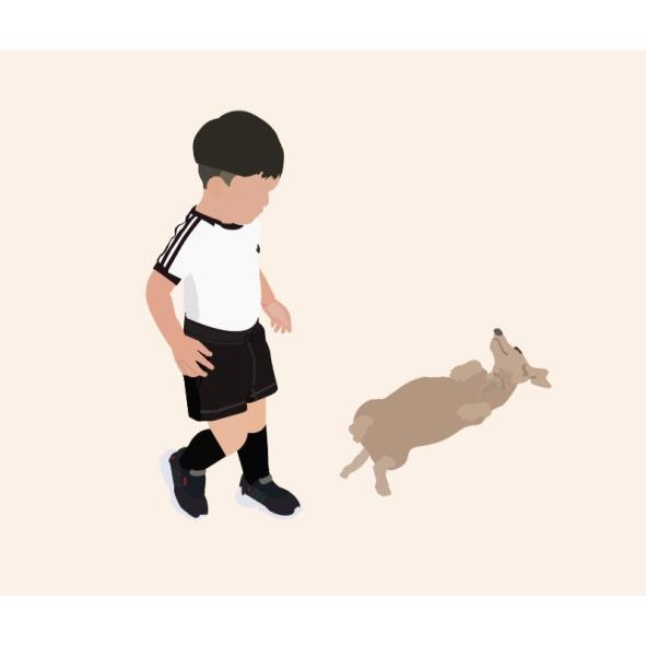 小孩及臘腸狗圖